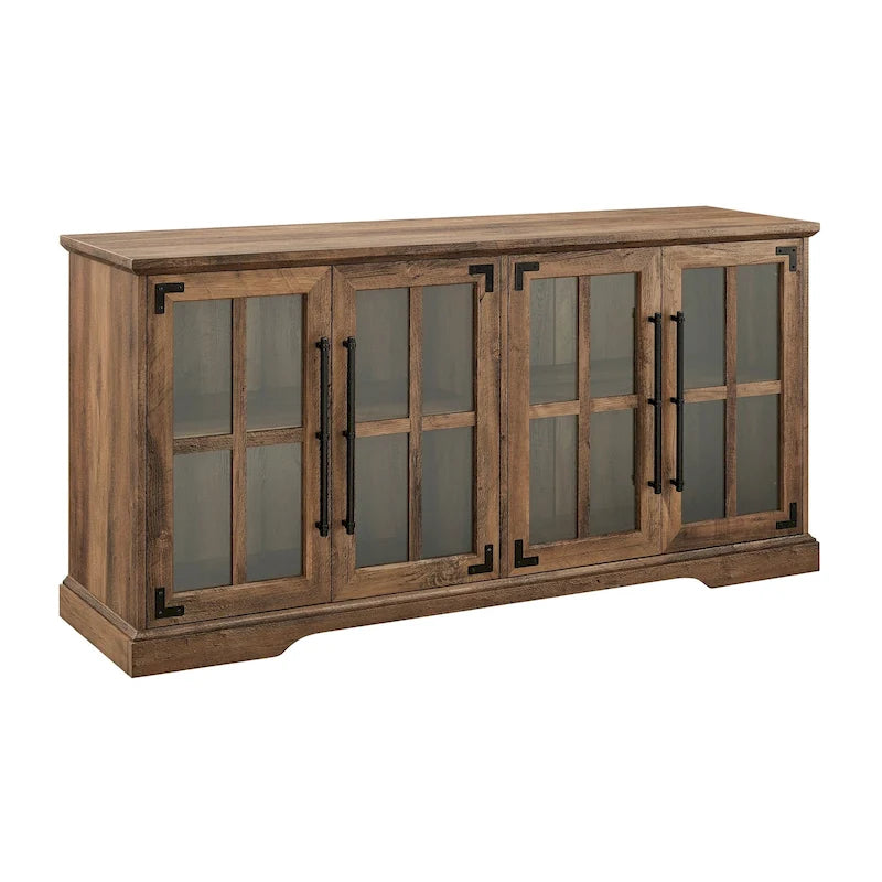 Modern Farmhouse Windowpane Glass - Door TV Stand for TVs up to 65 - Rustic Oak