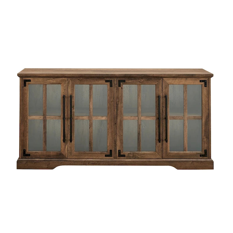 Modern Farmhouse Windowpane Glass - Door TV Stand for TVs up to 65 - Rustic Oak