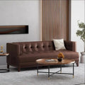 Dark Brown Modern 80.75 Button Tufted 3 - Seater Sofa with Wood Legs