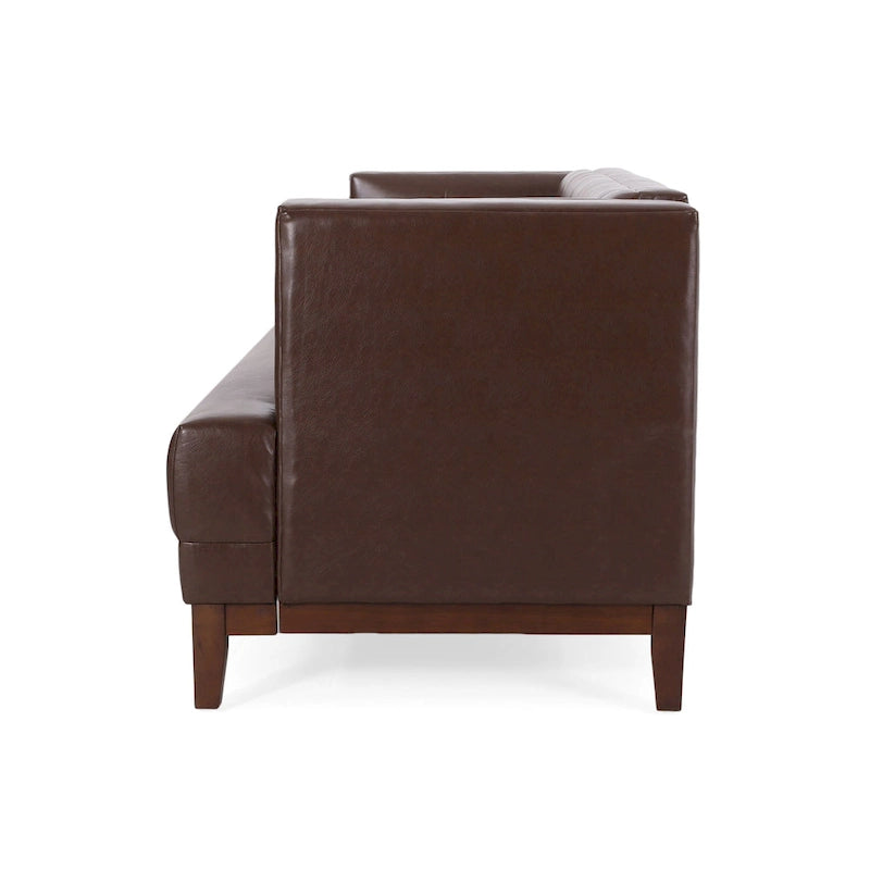 Dark Brown Modern 80.75 Button Tufted 3 - Seater Sofa with Wood Legs