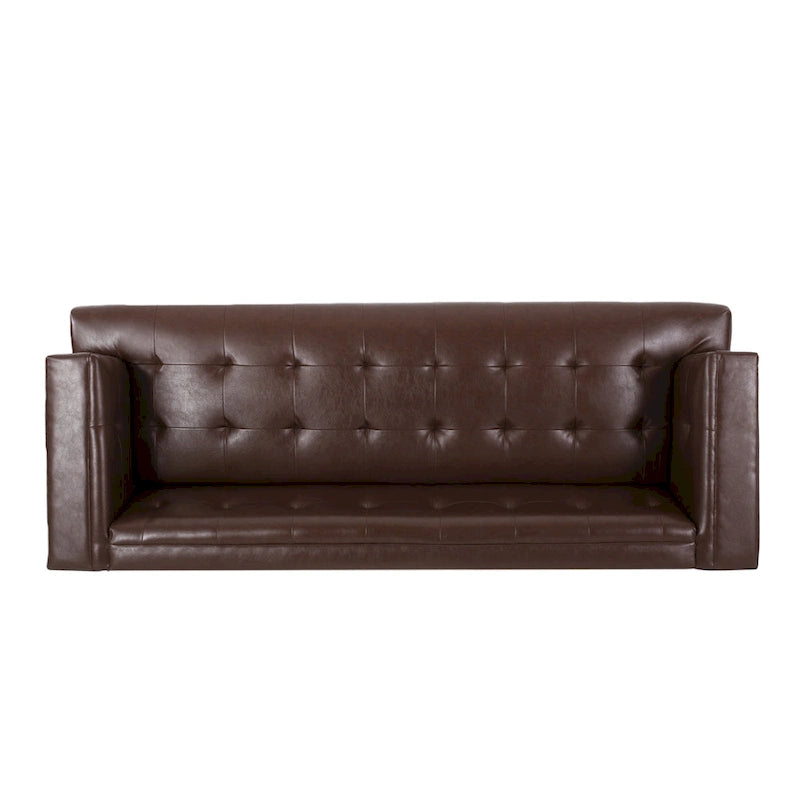 Dark Brown Modern 80.75 Button Tufted 3 - Seater Sofa with Wood Legs