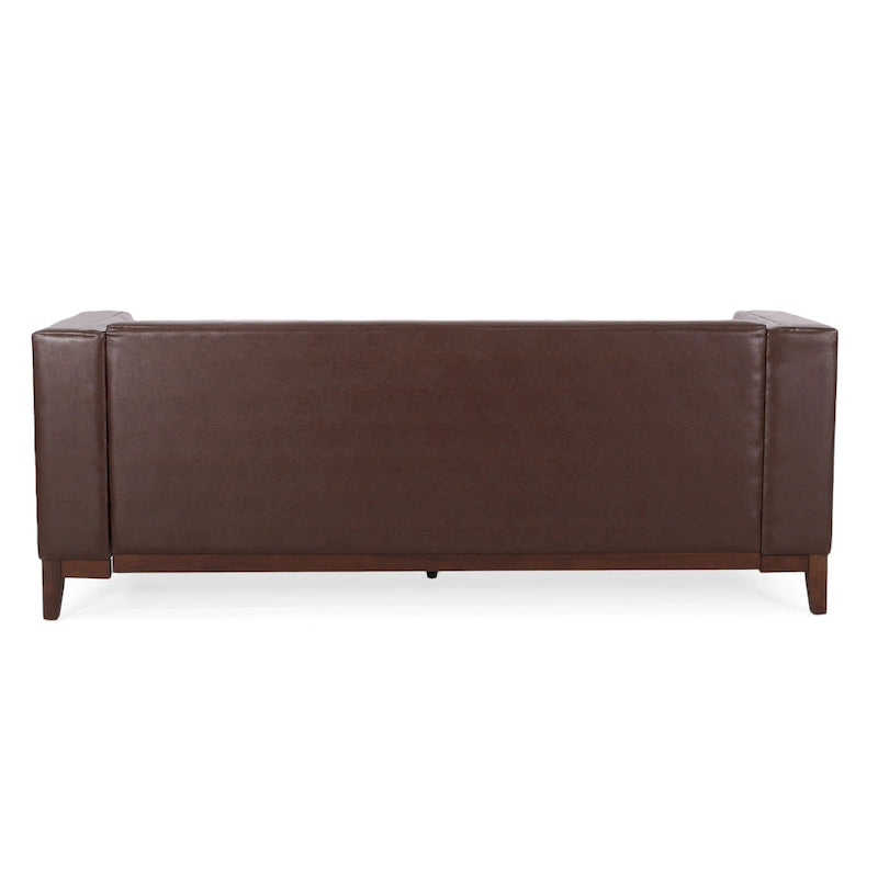Dark Brown Modern 80.75 Button Tufted 3 - Seater Sofa with Wood Legs