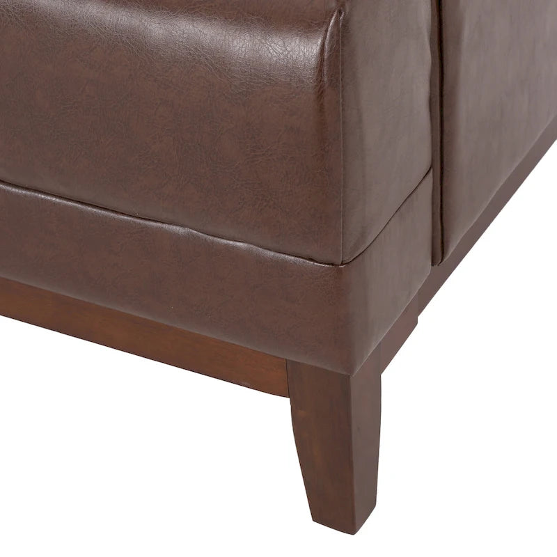 Dark Brown Modern 80.75 Button Tufted 3 - Seater Sofa with Wood Legs