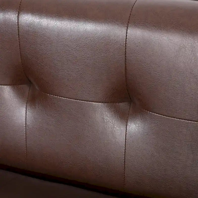 Dark Brown Modern 80.75 Button Tufted 3 - Seater Sofa with Wood Legs