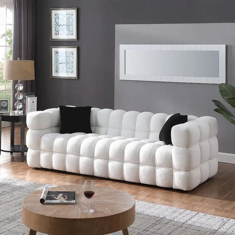 Modern 84.3 Boucle 3 - Seater Sofa with Pillows