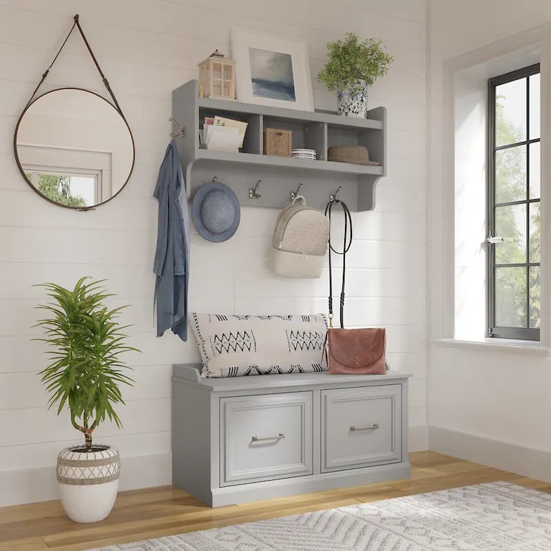 40W Shoe Bench with Doors & Wall Coat Rack