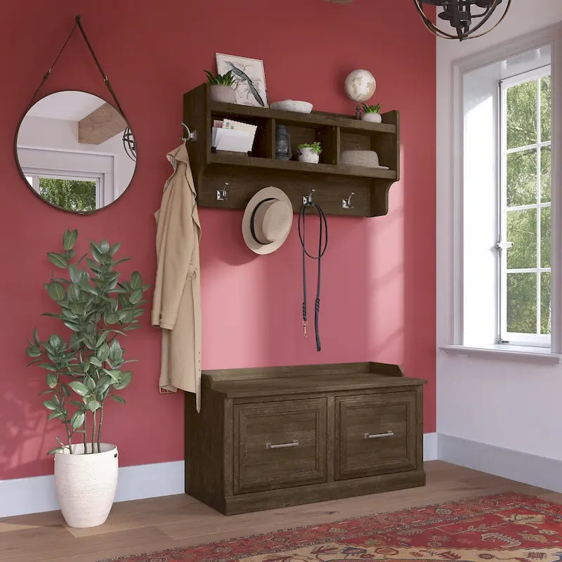 40W Shoe Bench with Doors & Wall Coat Rack
