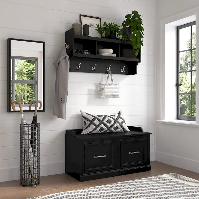 40W Shoe Bench with Doors & Wall Coat Rack