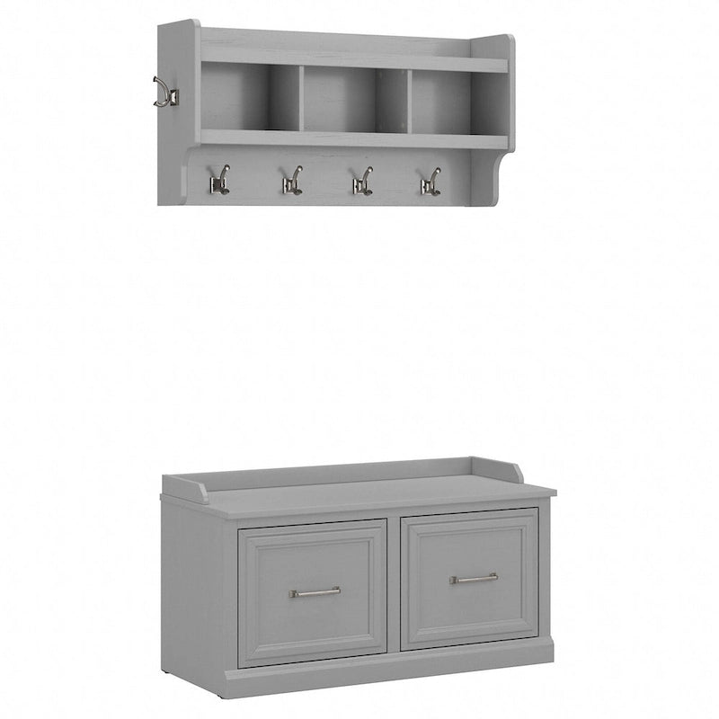 40W Shoe Bench with Doors & Wall Coat Rack