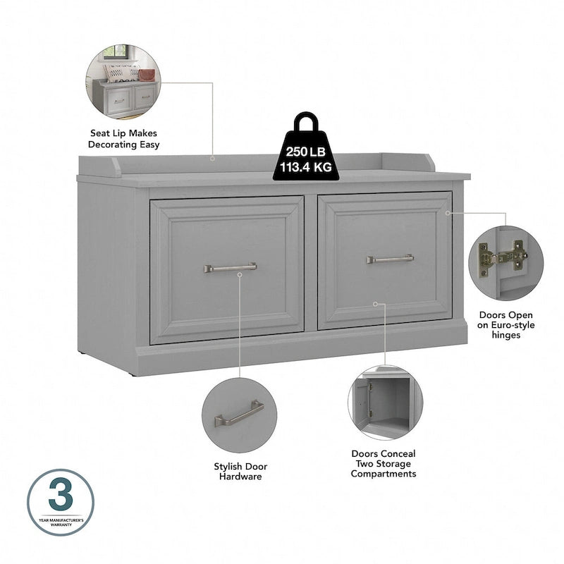 40W Shoe Bench with Doors & Wall Coat Rack