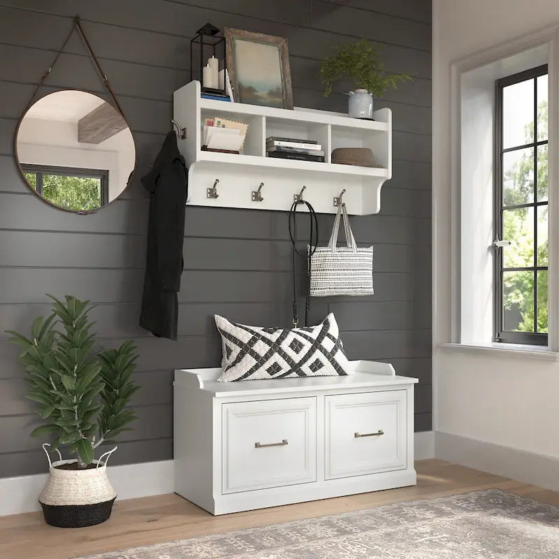 40W Shoe Bench with Doors & Wall Coat Rack
