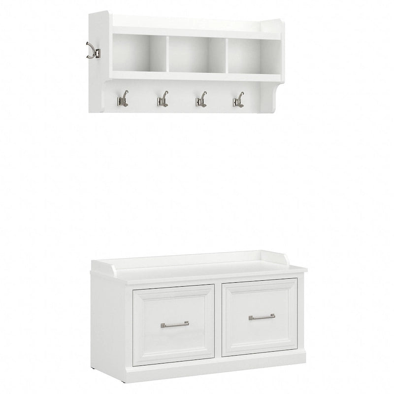 40W Shoe Bench with Doors & Wall Coat Rack