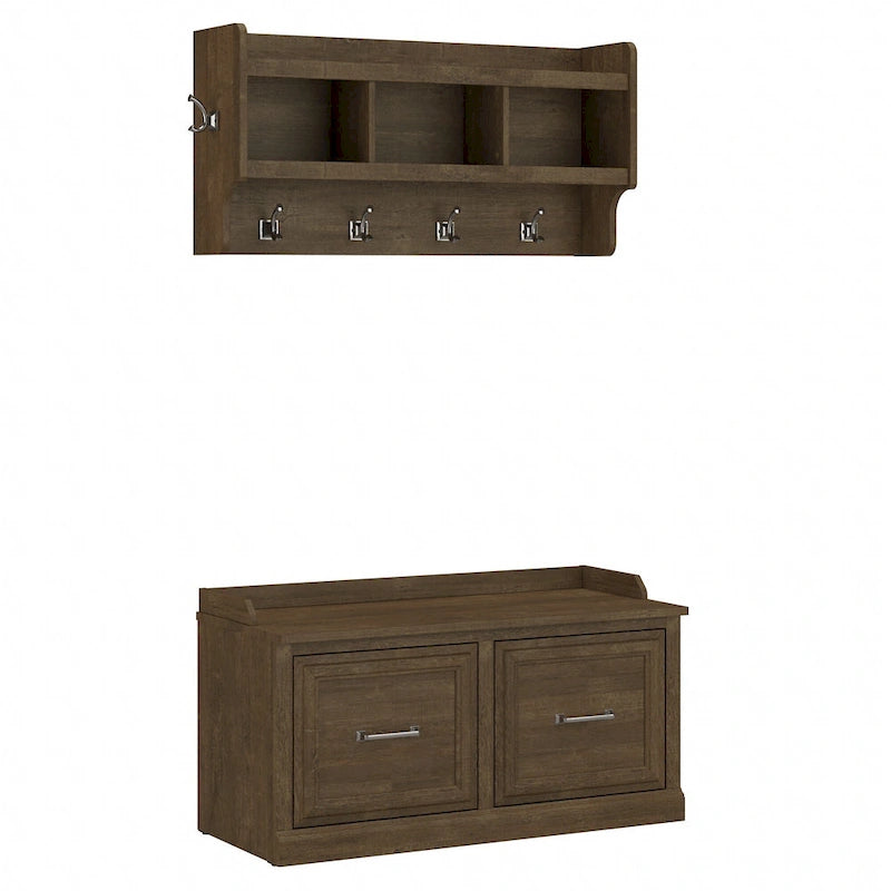 40W Shoe Bench with Doors & Wall Coat Rack