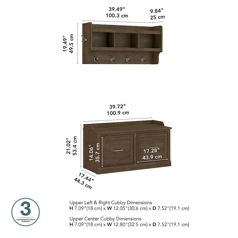 40W Shoe Bench with Doors & Wall Coat Rack
