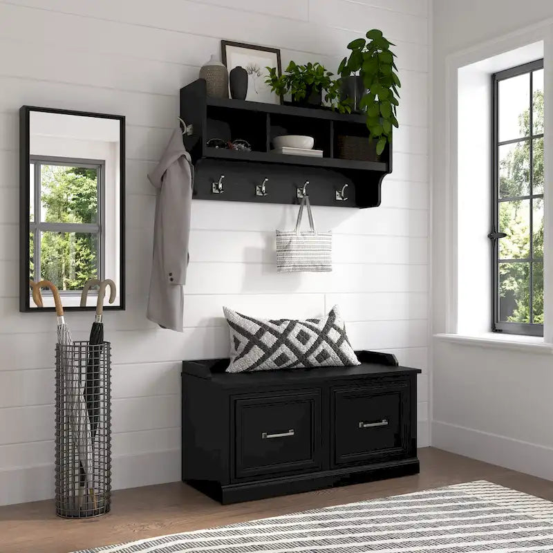 40W Shoe Bench with Doors & Wall Coat Rack