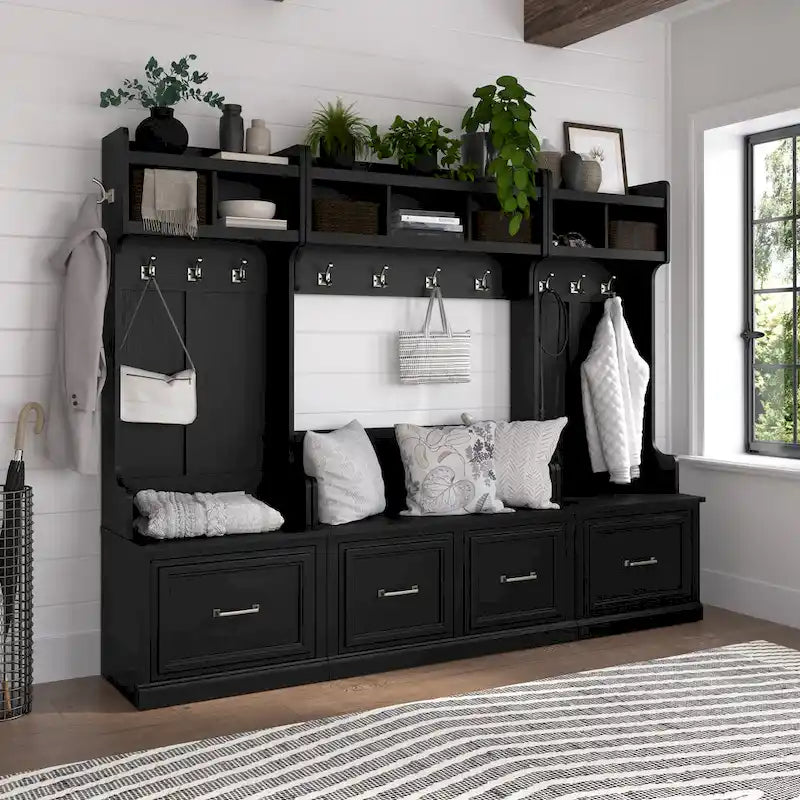 40W Shoe Bench with Doors & Wall Coat Rack