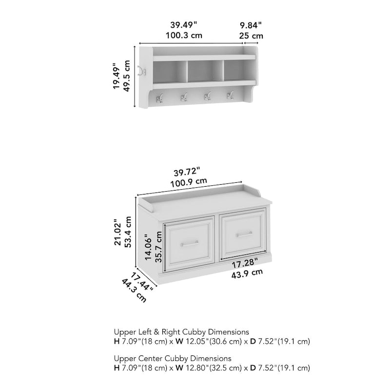 40W Shoe Bench with Doors & Wall Coat Rack