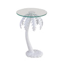 24.75 Mid - Century Vintage Glass Top Metal Palm Tree End Table , White