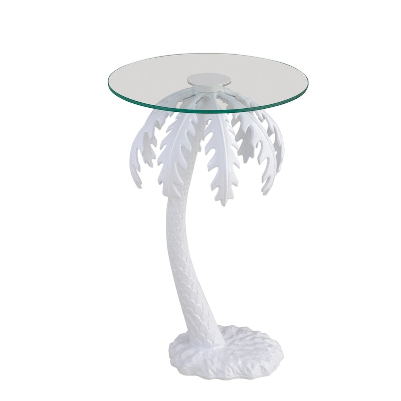 24.75 Mid - Century Vintage Glass Top Metal Palm Tree End Table , White