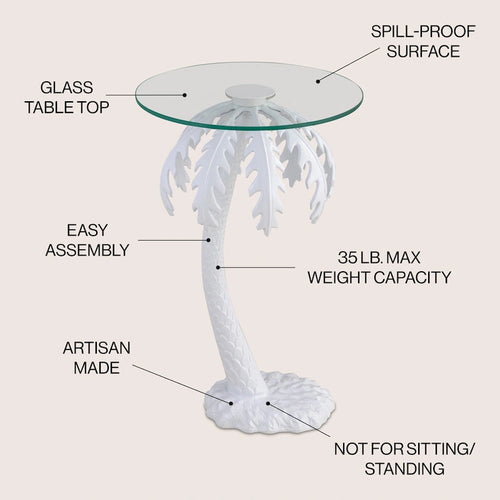 24.75 Mid - Century Vintage Glass Top Metal Palm Tree End Table , White