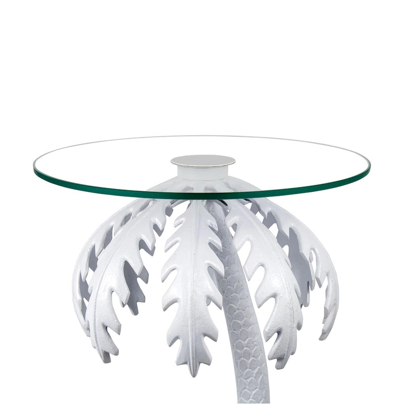 24.75 Mid - Century Vintage Glass Top Metal Palm Tree End Table , White