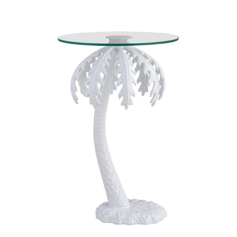 24.75 Mid - Century Vintage Glass Top Metal Palm Tree End Table , White