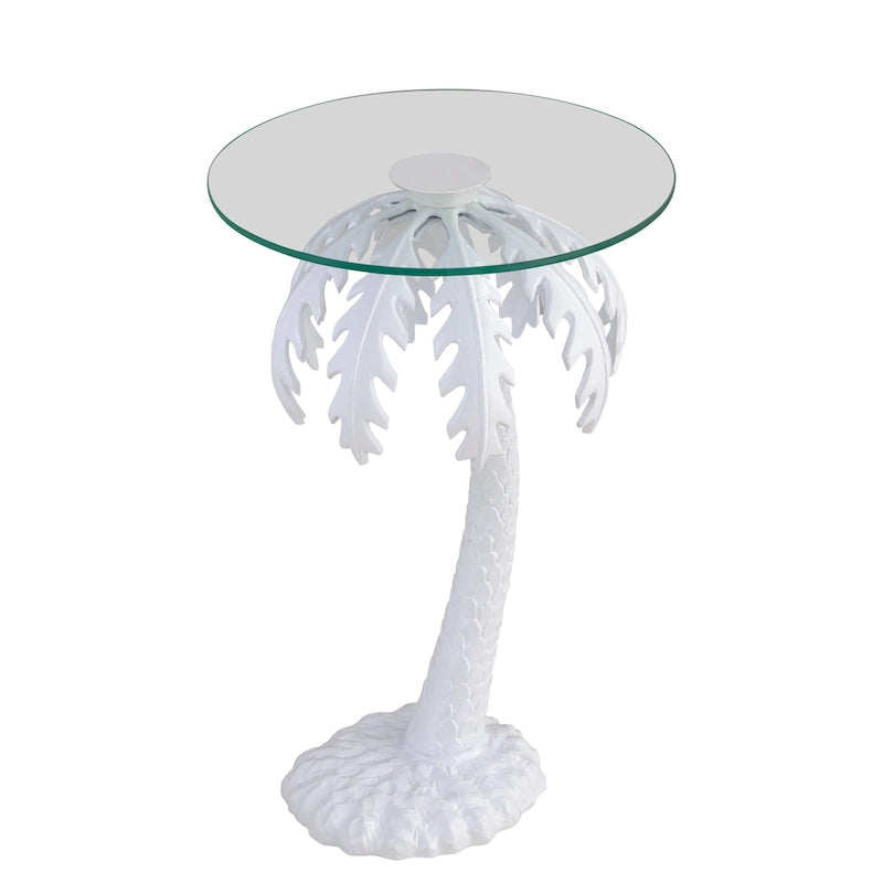 24.75 Mid - Century Vintage Glass Top Metal Palm Tree End Table , White