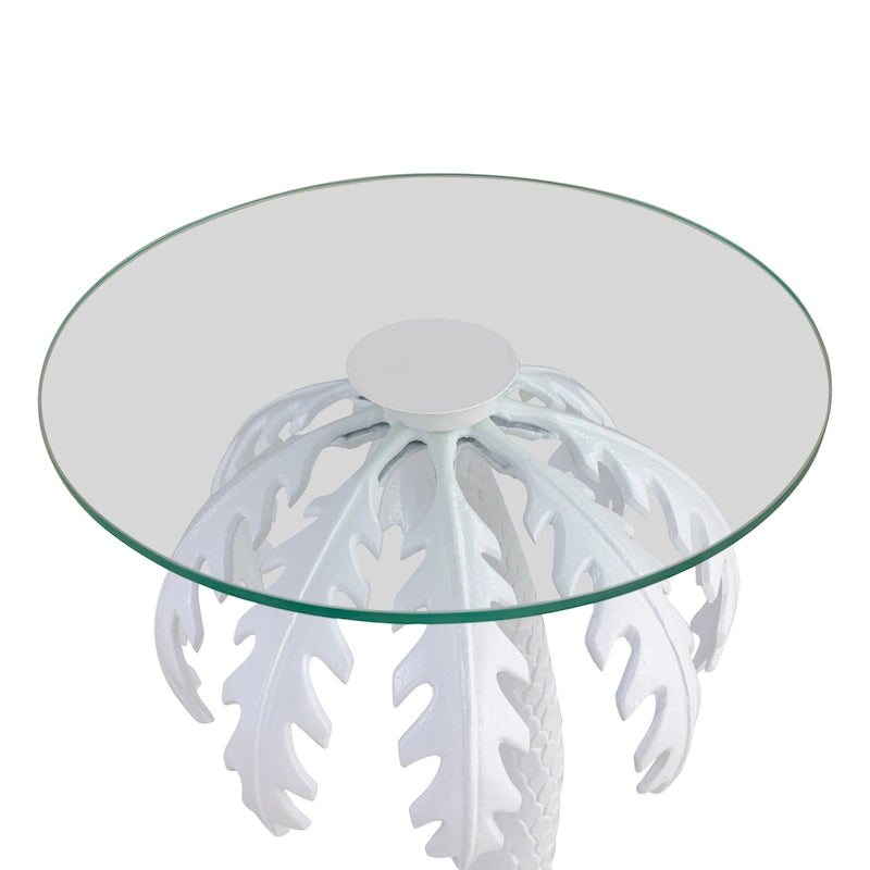 24.75 Mid - Century Vintage Glass Top Metal Palm Tree End Table , White