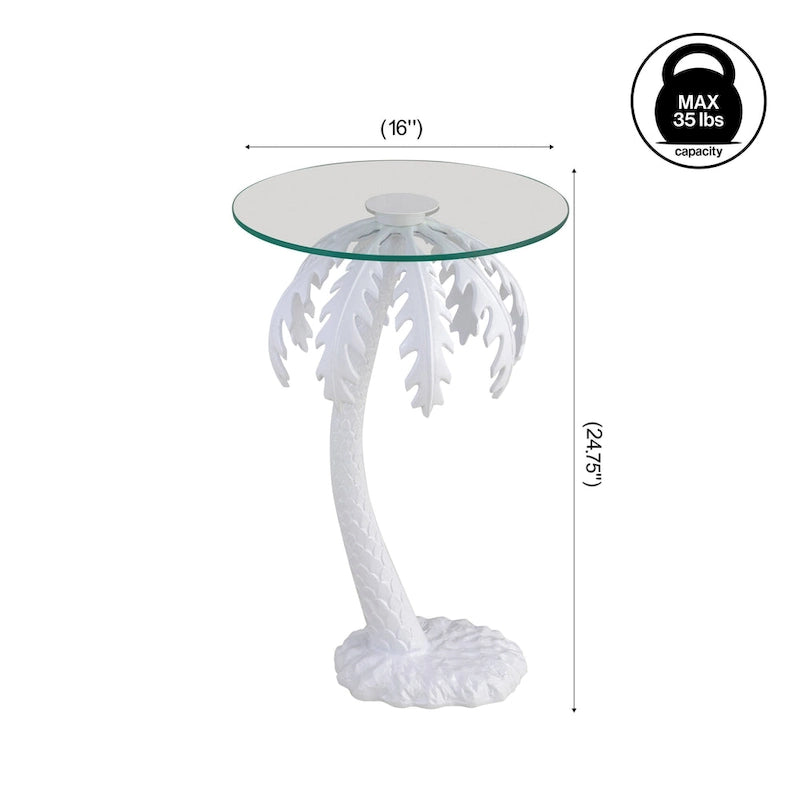 24.75 Mid - Century Vintage Glass Top Metal Palm Tree End Table , White