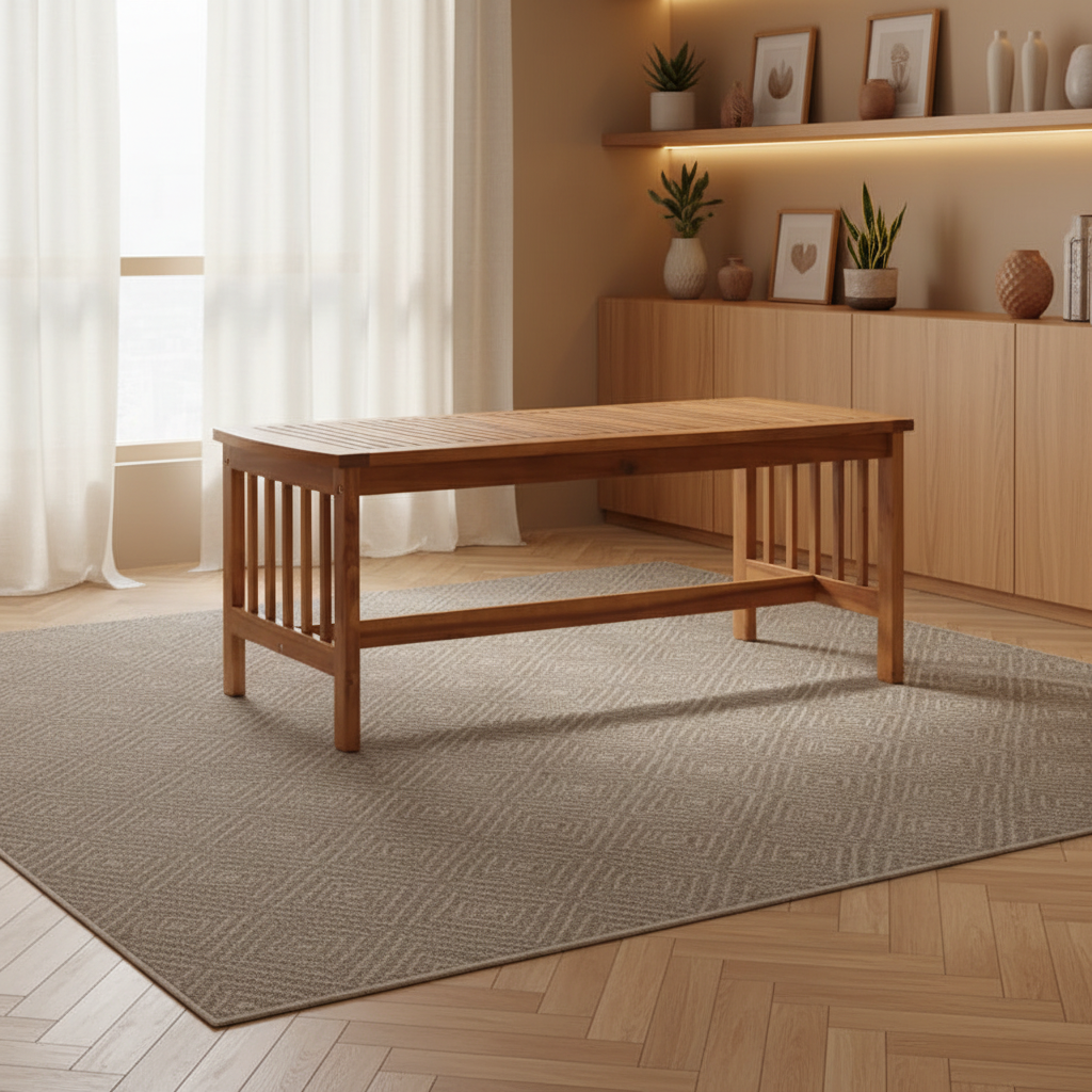 Coffee Table , Brown Acacia Wood , Slatted Rectangular 40 Inch