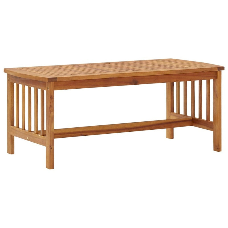 Coffee Table , Brown Acacia Wood , Slatted Rectangular 40 Inch
