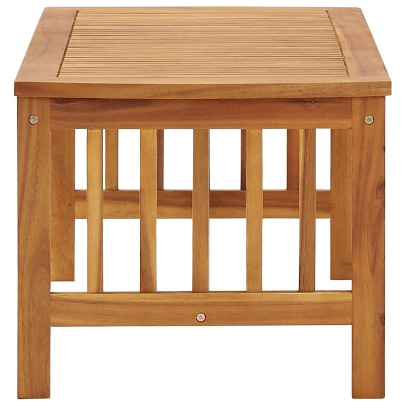 Coffee Table , Brown Acacia Wood , Slatted Rectangular 40 Inch