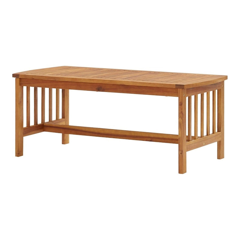 Coffee Table , Brown Acacia Wood , Slatted Rectangular 40 Inch