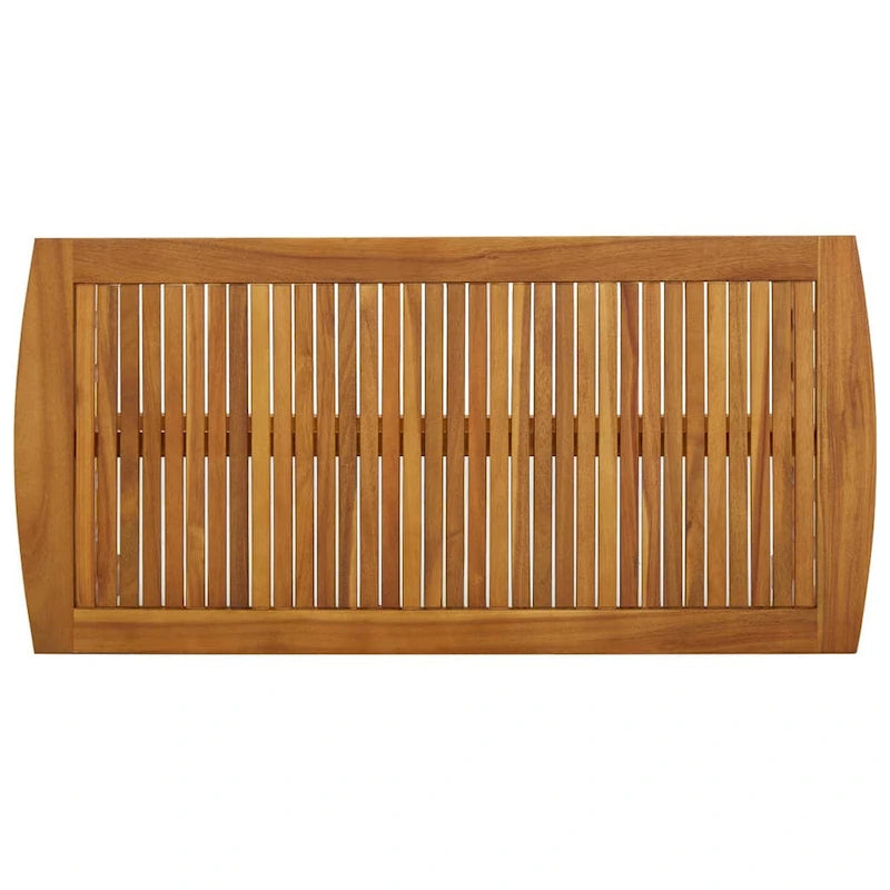 Coffee Table , Brown Acacia Wood , Slatted Rectangular 40 Inch