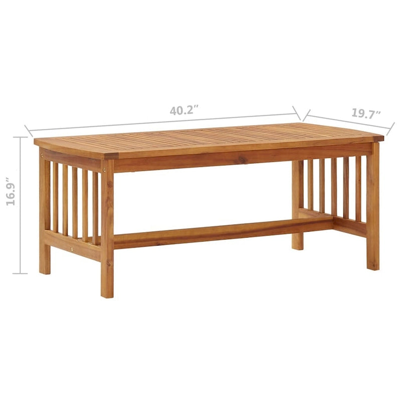 Coffee Table , Brown Acacia Wood , Slatted Rectangular 40 Inch
