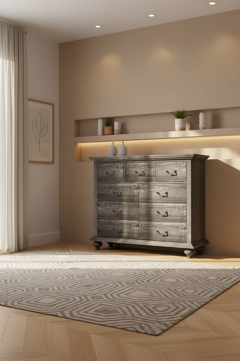 Cassettiera rustica a 9 cassetti per camera da letto e soggiorno