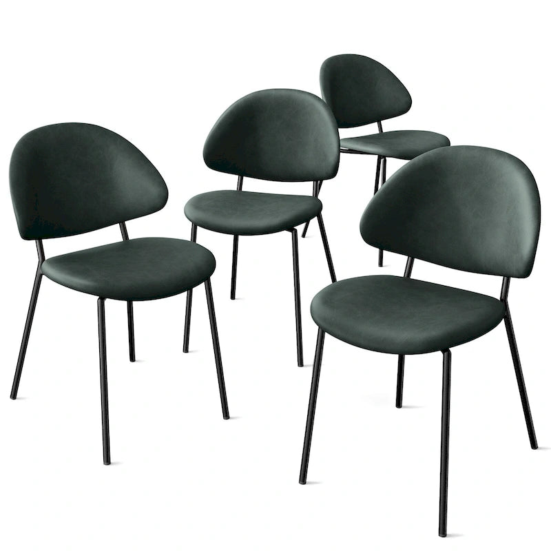 Set of 4 Upholstered PU Leather Dining Chairs Mid - Century Modern Dining Chairs with Curved Backrest for Dining Room Kitchen