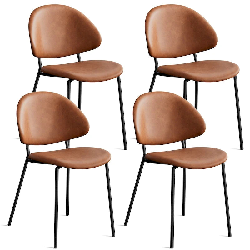 Set of 4 Upholstered PU Leather Dining Chairs Mid - Century Modern Dining Chairs with Curved Backrest for Dining Room Kitchen