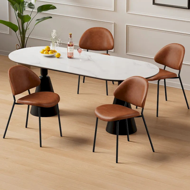 Set of 4 Upholstered PU Leather Dining Chairs Mid - Century Modern Dining Chairs with Curved Backrest for Dining Room Kitchen