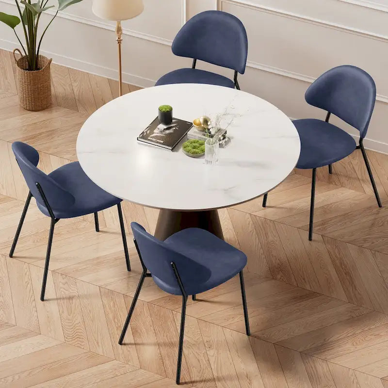 Set of 4 Upholstered PU Leather Dining Chairs Mid - Century Modern Dining Chairs with Curved Backrest for Dining Room Kitchen