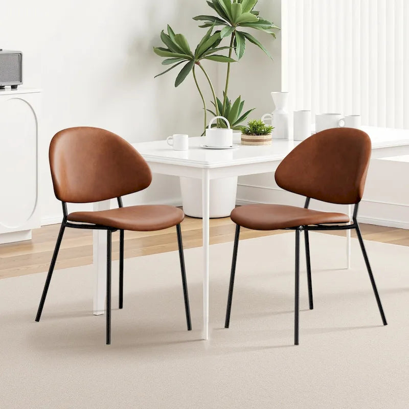 Set of 4 Upholstered PU Leather Dining Chairs Mid - Century Modern Dining Chairs with Curved Backrest for Dining Room Kitchen