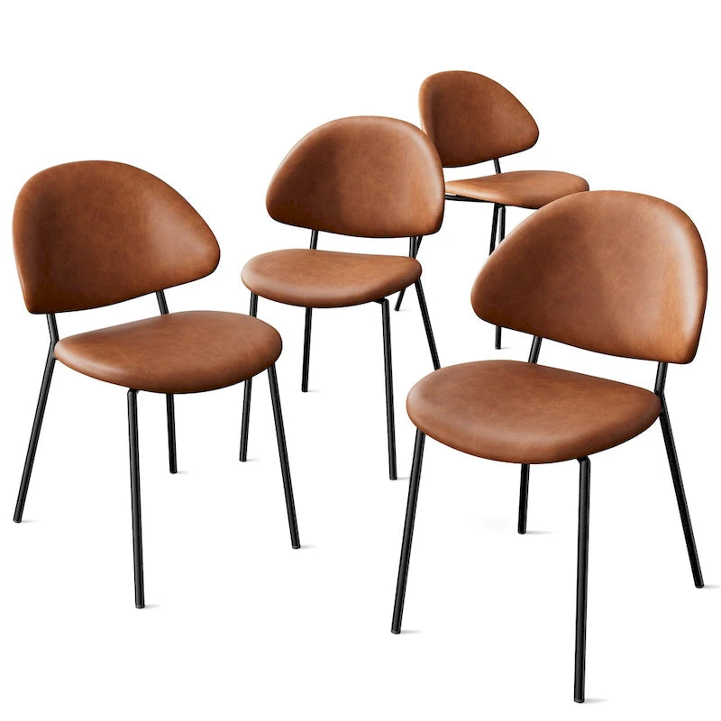 Set of 4 Upholstered PU Leather Dining Chairs Mid - Century Modern Dining Chairs with Curved Backrest for Dining Room Kitchen