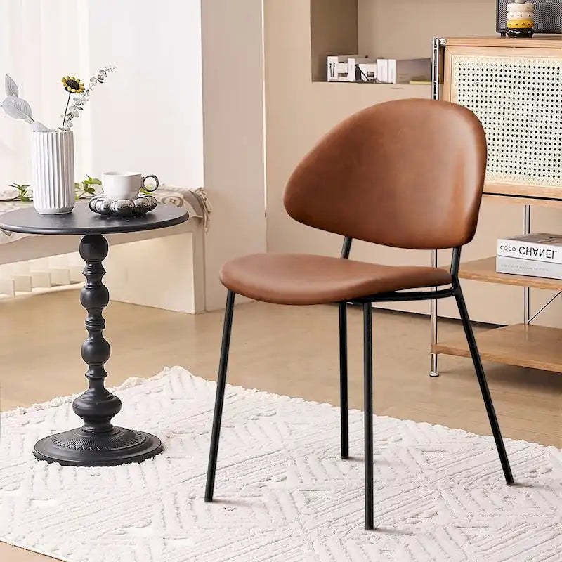 Set of 4 Upholstered PU Leather Dining Chairs Mid - Century Modern Dining Chairs with Curved Backrest for Dining Room Kitchen