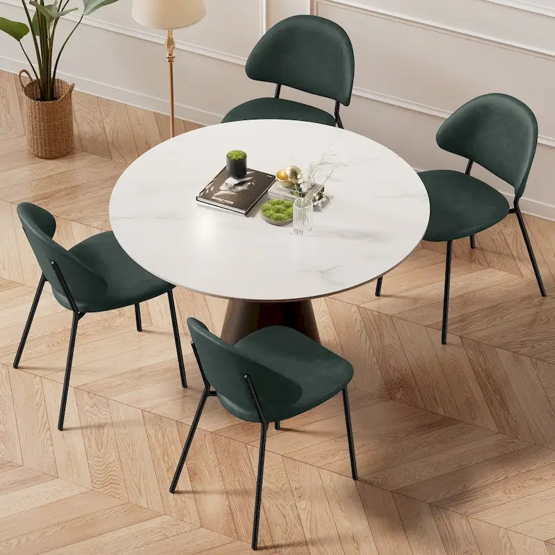Set of 4 Upholstered PU Leather Dining Chairs Mid - Century Modern Dining Chairs with Curved Backrest for Dining Room Kitchen