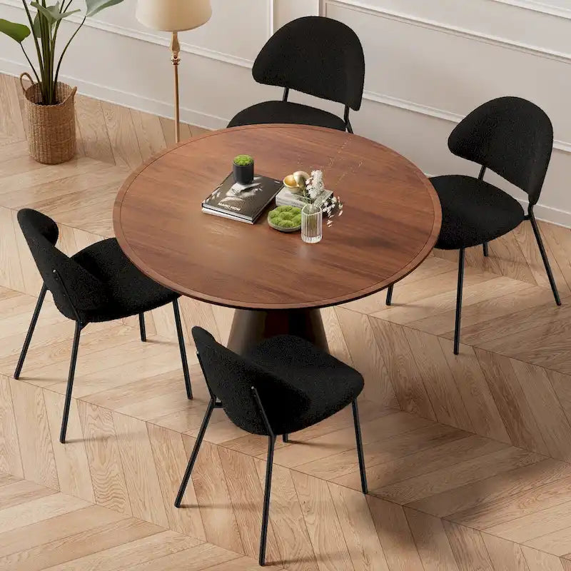 Set of 4 Upholstered PU Leather Dining Chairs Mid - Century Modern Dining Chairs with Curved Backrest for Dining Room Kitchen