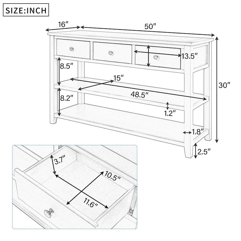 Console Table with 2 - open Shelves - 16.00 x 50.00 x 30.00