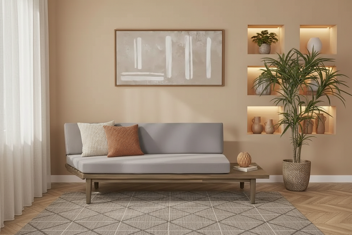 Minimalist Wood and Fabric Right - Sided Sofa