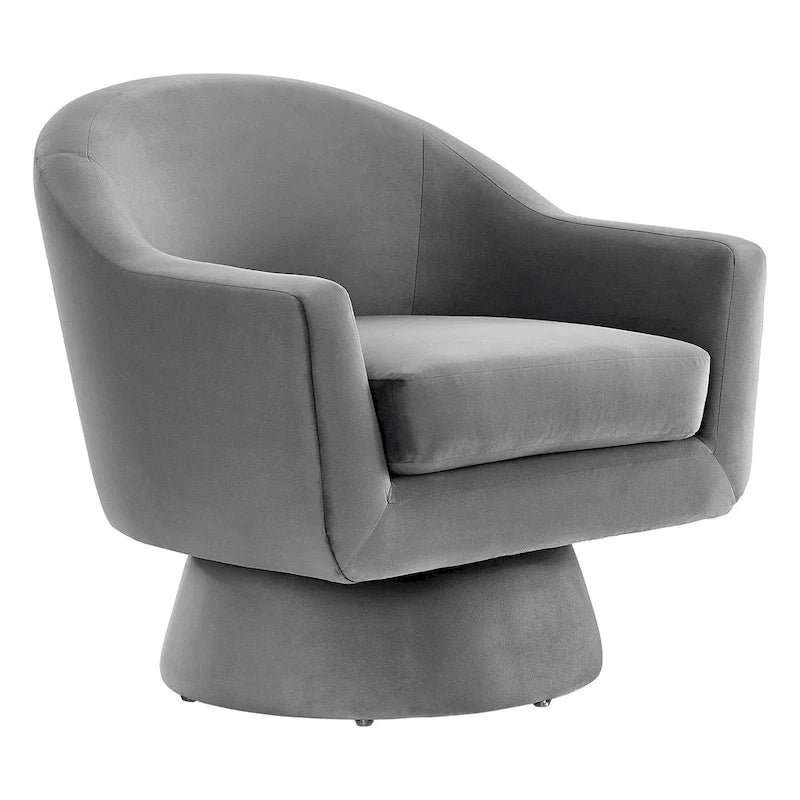Performance Velvet Fabric and Wood Swivel Chair