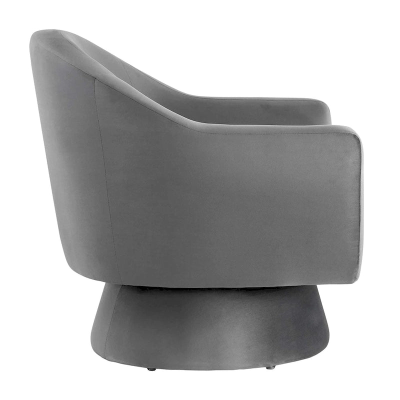 Performance Velvet Fabric and Wood Swivel Chair