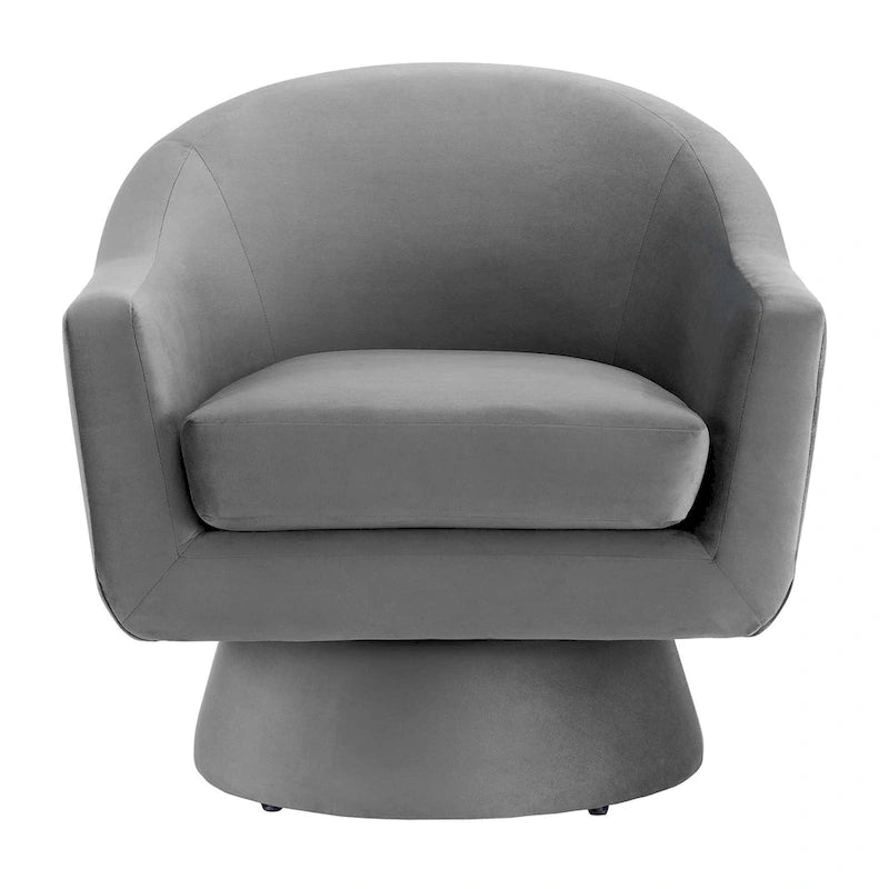 Performance Velvet Fabric and Wood Swivel Chair
